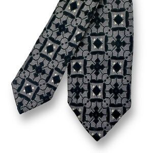 Vintage Harry Gold‎ Silk Neck Tie Black White Tailored Man Print Retro Abstracy
